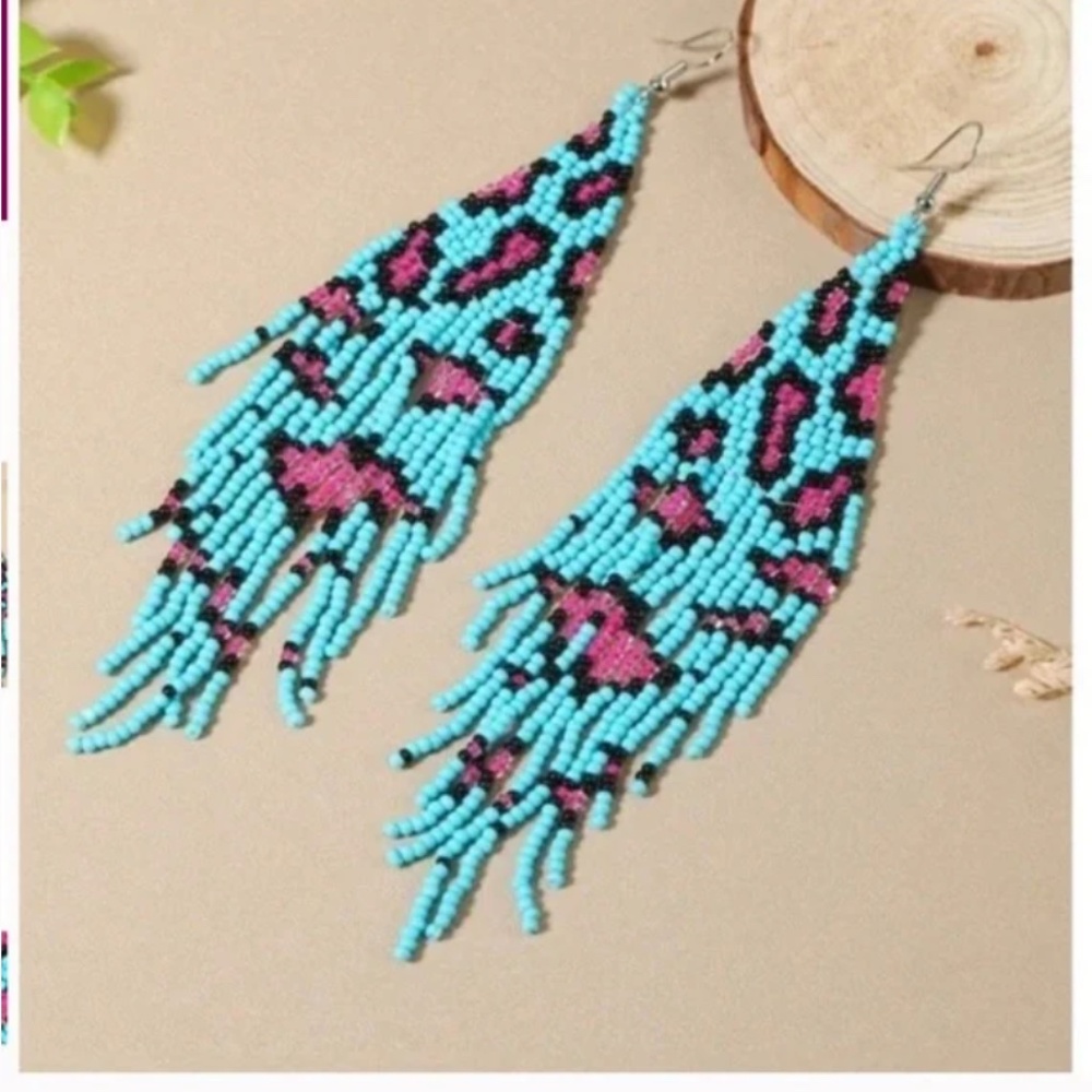 ❤️❤️ FREE Leopard Neon Tassel Cheetah Fringe Beaded Hipster Hippie Chic Earrings